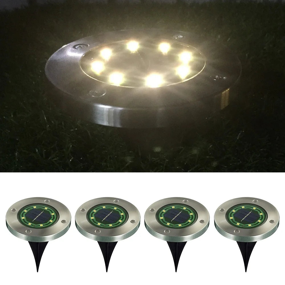 4Pcs Solar 8-LED Ground Light Stainless Steel Waterproof Outdoor Garden Pathway Patio Yard Stairs Light - Warm White - 1