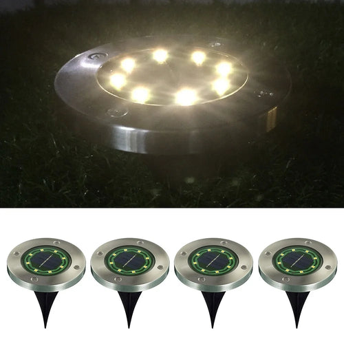 4Pcs Solar 8-LED Ground Light Stainless Steel Waterproof Outdoor Garden Pathway Patio Yard Stairs Light - Warm White - 1