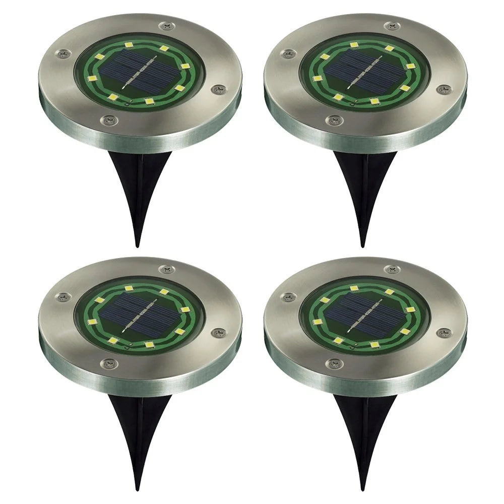 4Pcs Solar 8-LED Ground Light Stainless Steel Waterproof Outdoor Garden Pathway Patio Yard Stairs Light - Warm White - 2