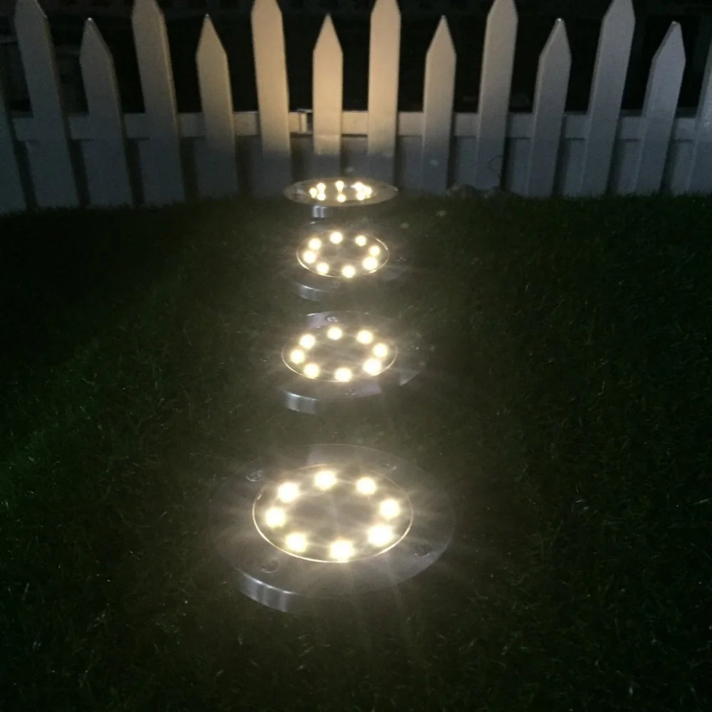 4Pcs Solar 8-LED Ground Light Stainless Steel Waterproof Outdoor Garden Pathway Patio Yard Stairs Light - Warm White - 5