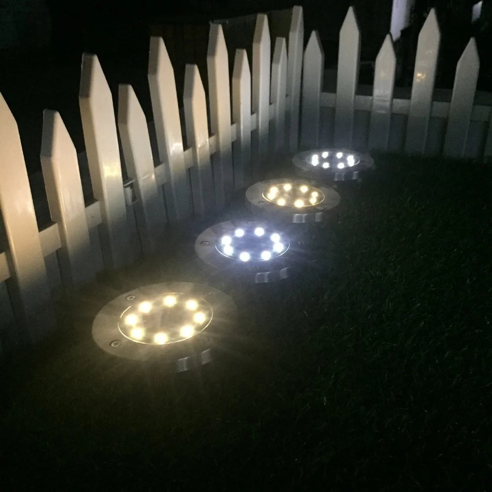 4Pcs Solar 8-LED Ground Light Stainless Steel Waterproof Outdoor Garden Pathway Patio Yard Stairs Light - Warm White - 6