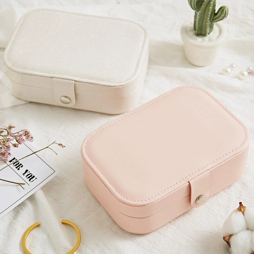 Jewelry Box Organizer Double Layer for Necklace Earring Rings PU Leather Jewelry Holder Case - Pink - 2