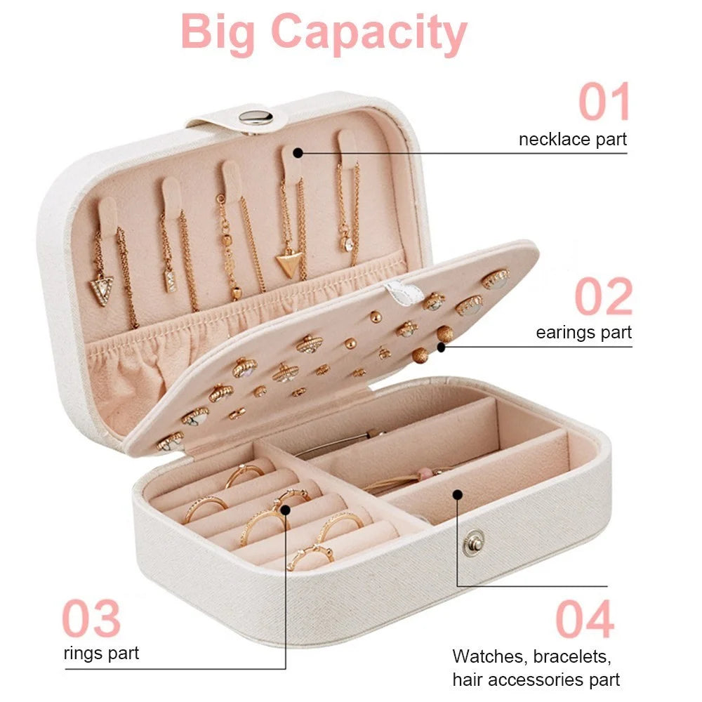 Jewelry Box Organizer Double Layer for Necklace Earring Rings PU Leather Jewelry Holder Case - Pink - 3