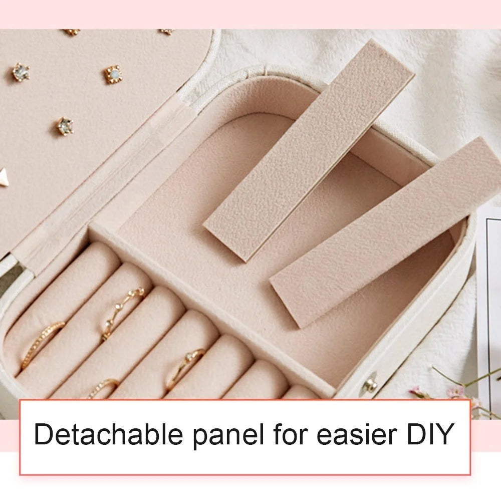 Jewelry Box Organizer Double Layer for Necklace Earring Rings PU Leather Jewelry Holder Case - Pink - 5