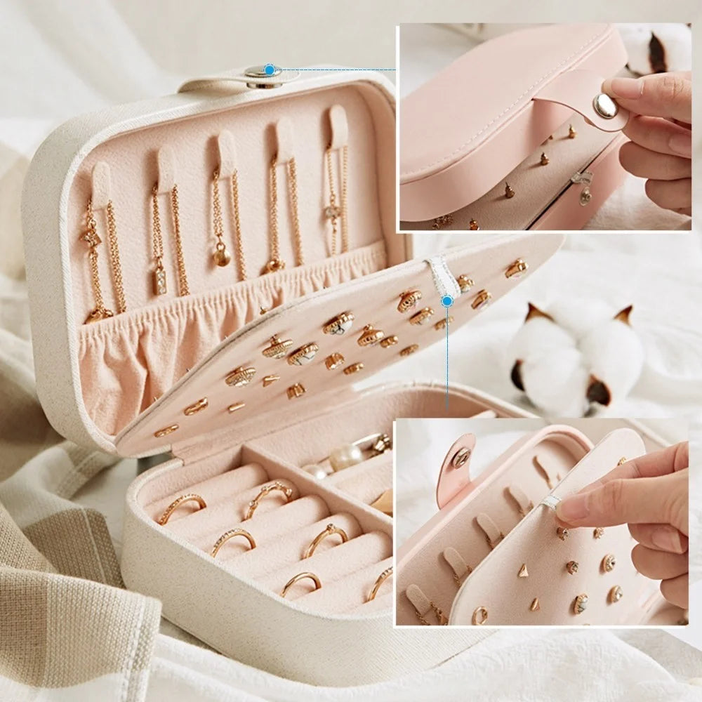 Jewelry Box Organizer Double Layer for Necklace Earring Rings PU Leather Jewelry Holder Case - Pink - 6