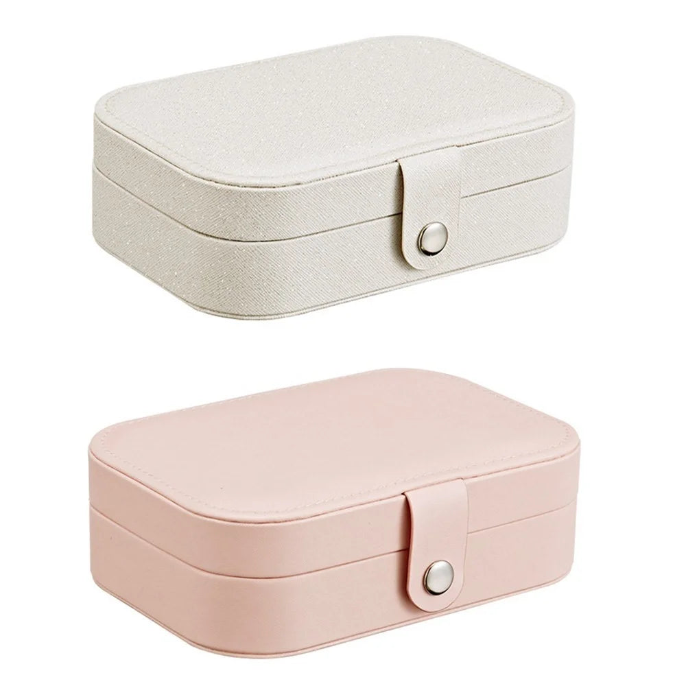 Jewelry Box Organizer Double Layer for Necklace Earring Rings PU Leather Jewelry Holder Case - Pink - 7
