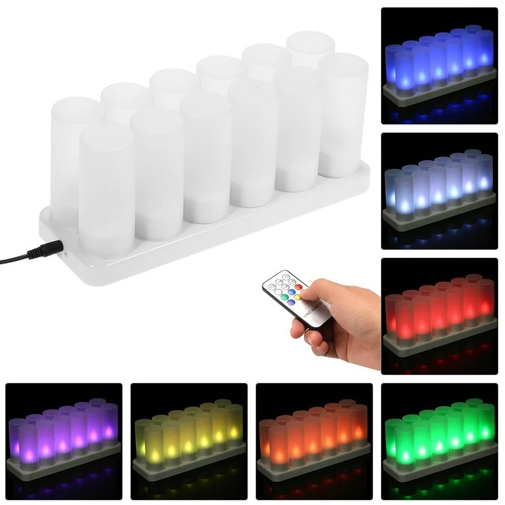 12Pcs/Set Color Changing LED Flickering Flameless Tealight Candle Lights with Charging Base for Christmas Party Festivals - EU Plug - 1