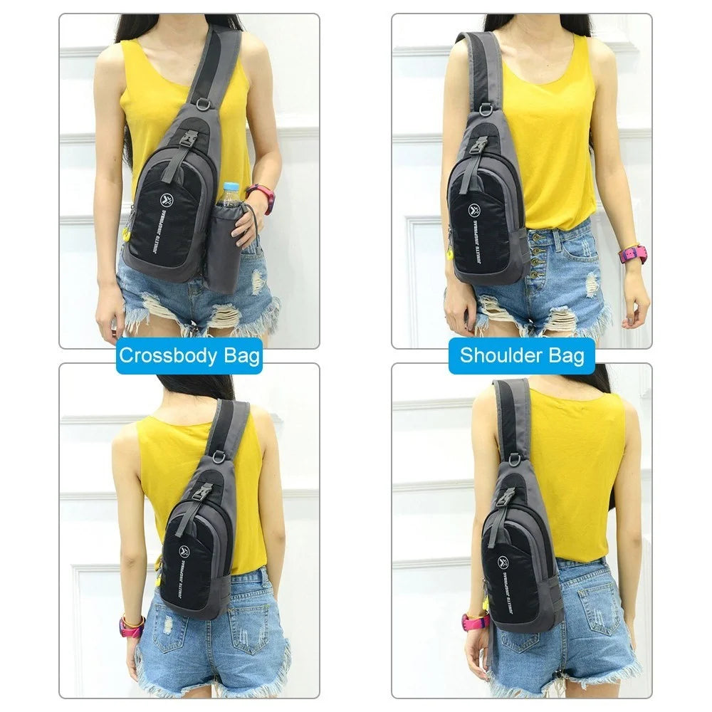 Men Women Chest Crossbody Bag Sling Backpack Travel Sports Gym Daypack Shoulder Bag - Black - 4