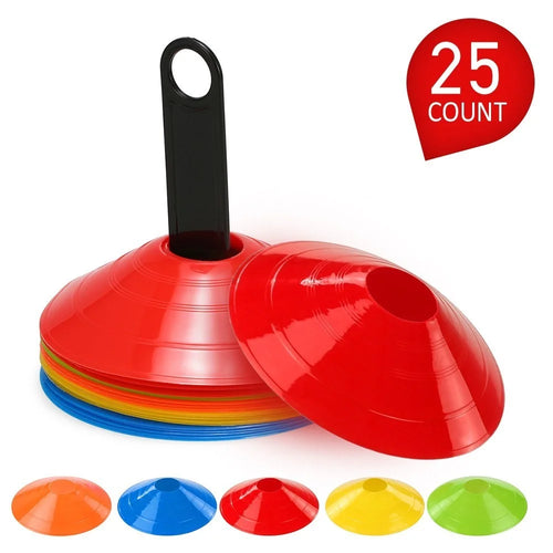 AGILITY 25 Pcs/Set Lightweight Durable Disc Cone Set Multi-Sport Training Space Cones with Plastic Stand Holder for Soccer Football Ball Game - 1