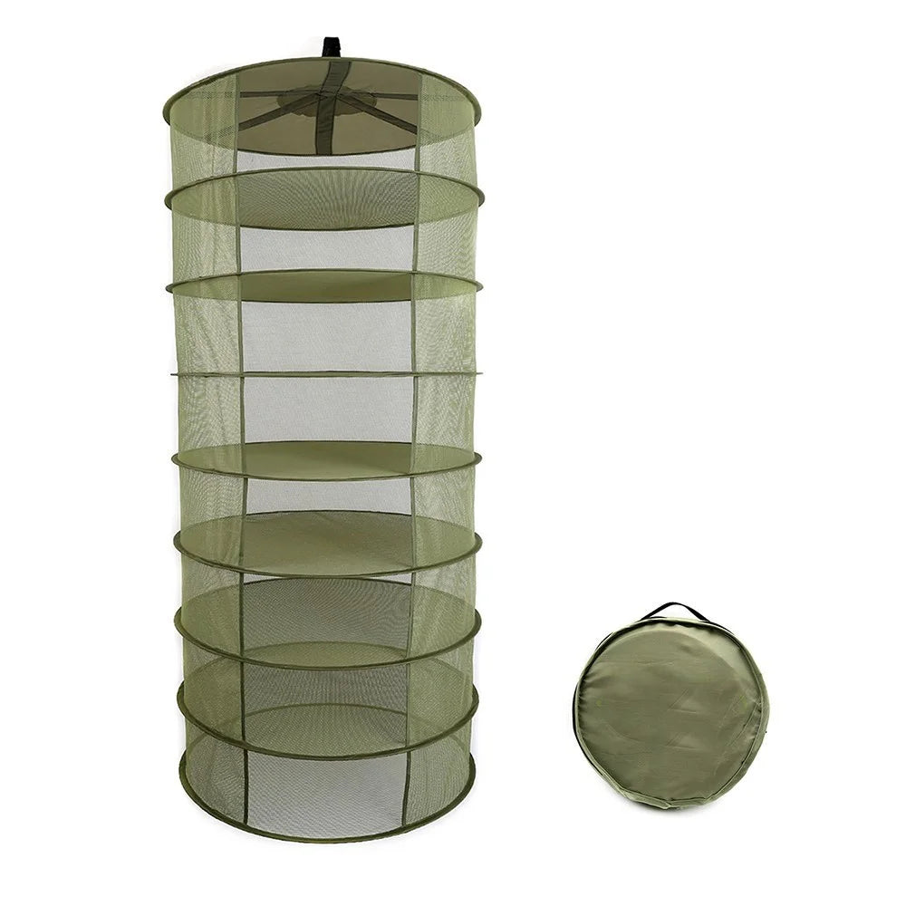 8 Layers Hanging Basket Folding Drying Rack Herb Dry Mesh Net 600mm Diameter - Army Green - 1