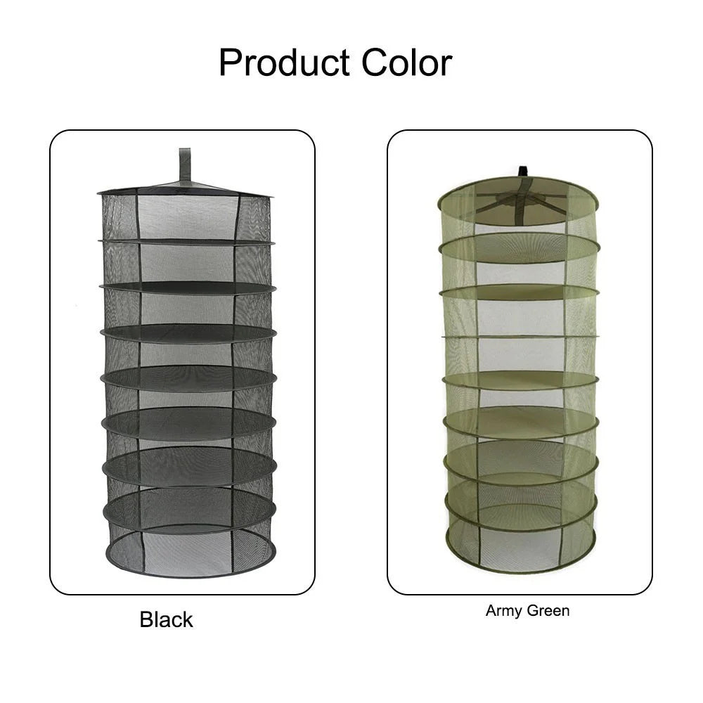 8 Layers Hanging Basket Folding Drying Rack Herb Dry Mesh Net 600mm Diameter - Army Green - 2