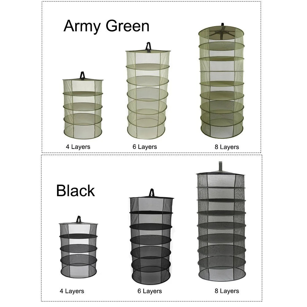 8 Layers Hanging Basket Folding Drying Rack Herb Dry Mesh Net 600mm Diameter - Army Green - 3
