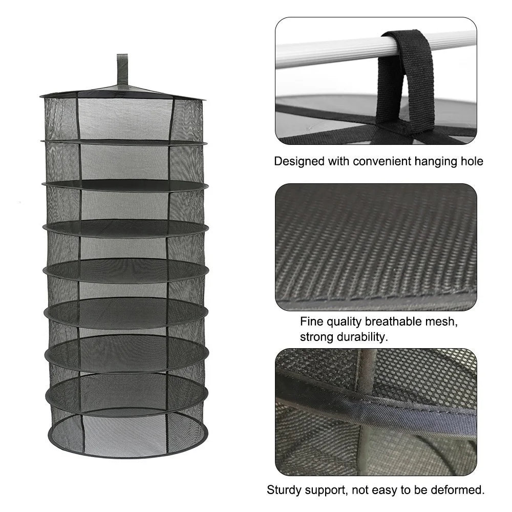 8 Layers Hanging Basket Folding Drying Rack Herb Dry Mesh Net 600mm Diameter - Army Green - 4
