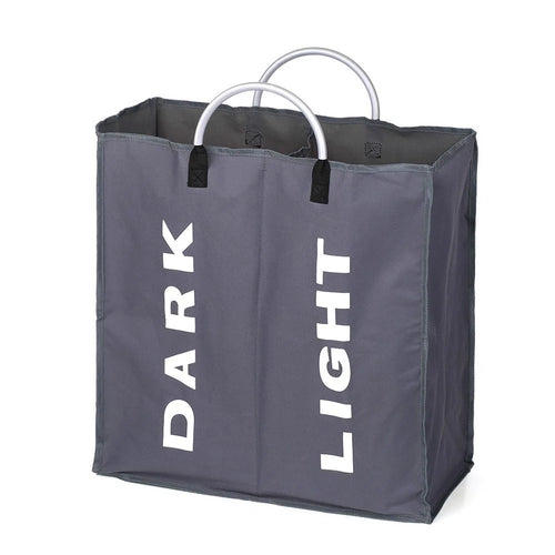 Collapsable 2-section Laundry Bag Foldable Laundry Hamper Durable Oxford Fabric Laundry Basket Clothes Sorter with Alloy Handle - Dark Grey - 1