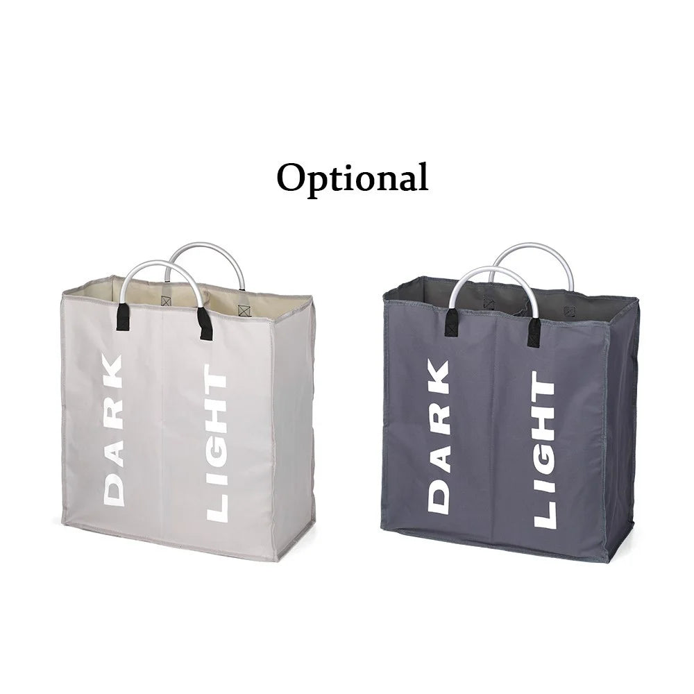 Collapsable 2-section Laundry Bag Foldable Laundry Hamper Durable Oxford Fabric Laundry Basket Clothes Sorter with Alloy Handle - Dark Grey - 3