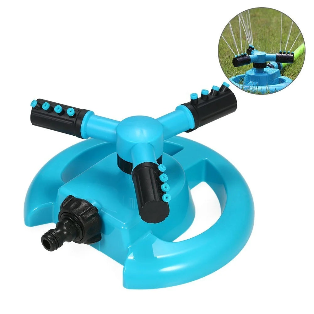 360° Rotating Automatic Lawn Watering Garden Sprinkler 3-Arm Sprayers Adjustable Irrigation System - 1