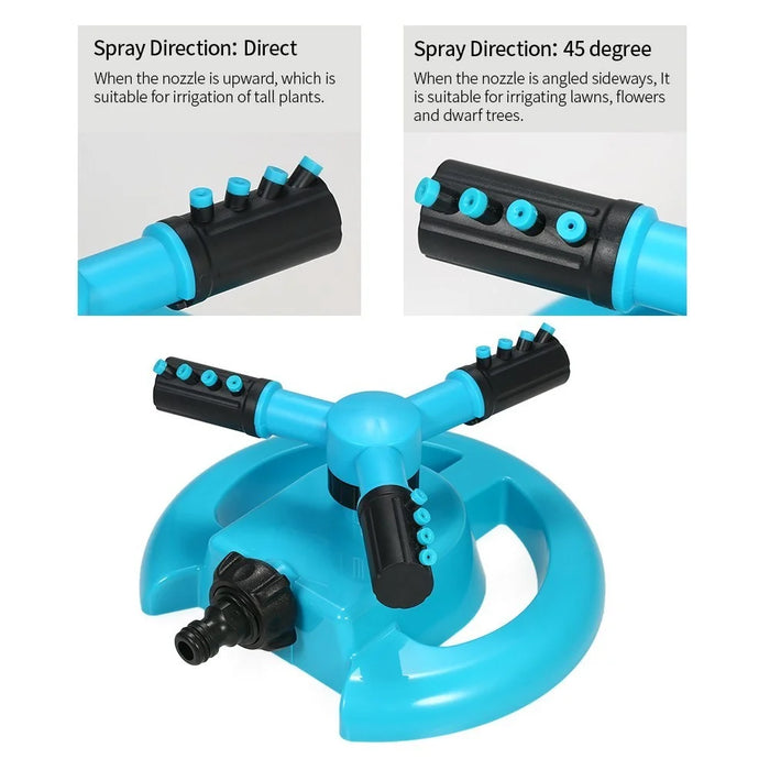 360° Rotating Automatic Lawn Watering Garden Sprinkler 3-Arm Sprayers Adjustable Irrigation System - 5