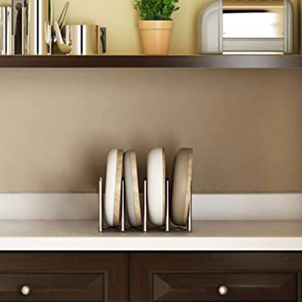Kitchen Utensil Organizer Stainless Steel Pot Lid Plate Holder Rack Expandable 4 Sectional Adjustable with Sucker Hooks - 3