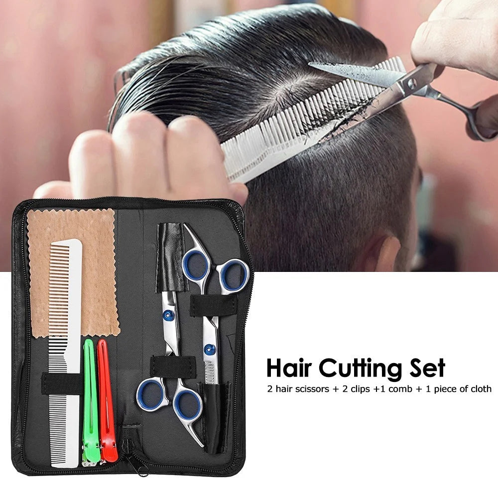 7-in-1 Professional Hair Cutting Scissors Set Hairdressing Tool Salon Home Barber Shears Hair Thinning Kit - 6