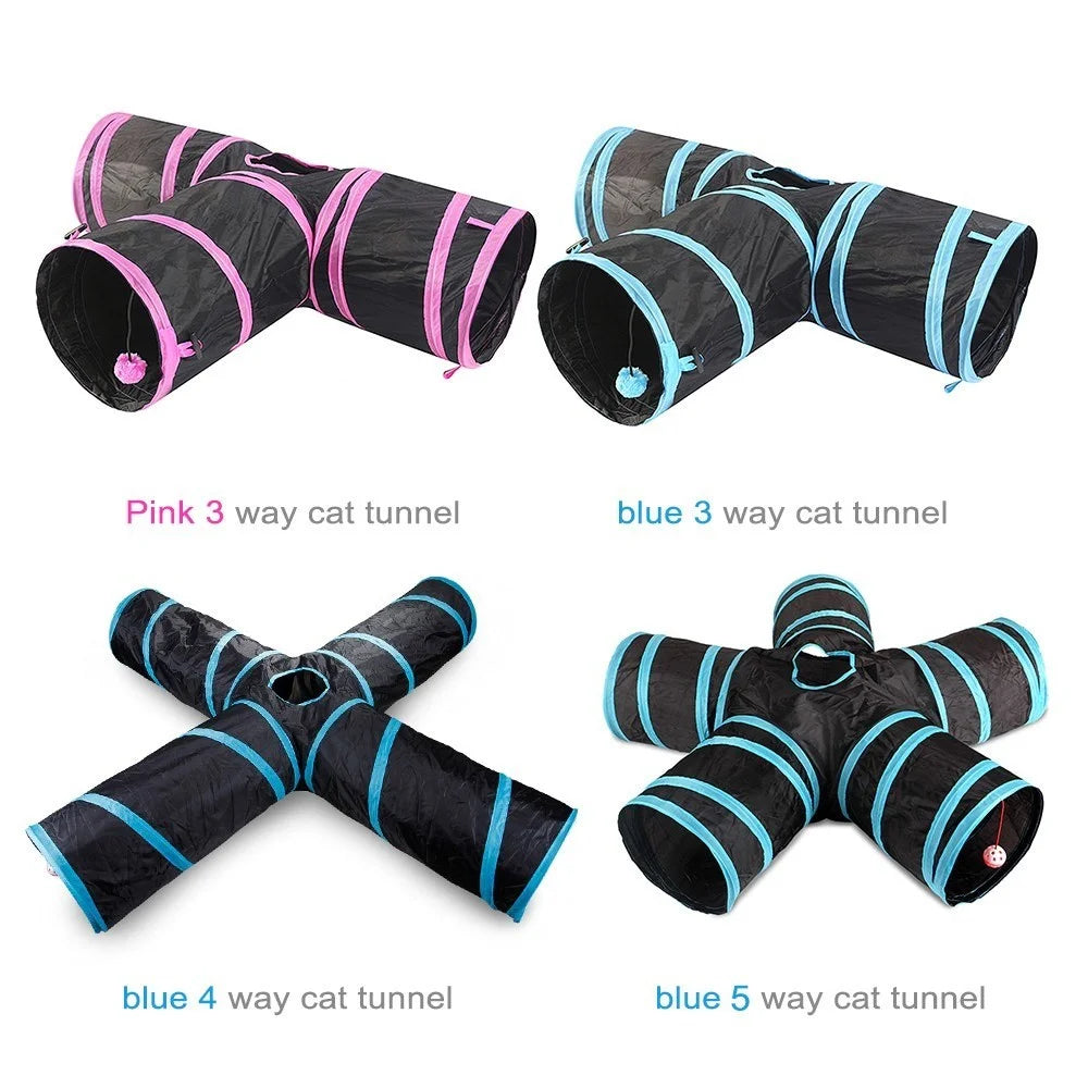 For Cats Dogs Rabbits Pets Home Indoor 3-way Play Collapsible Tunnel Toy - Blue - 3