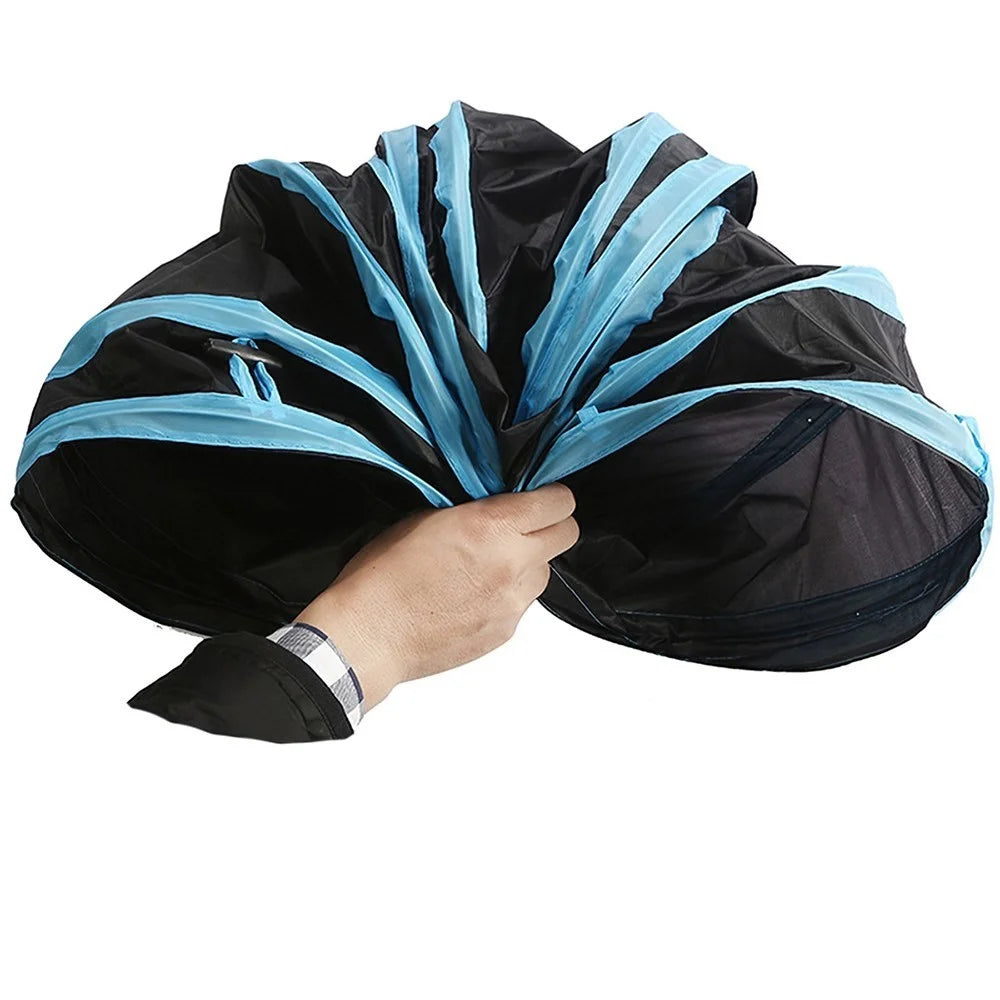 For Cats Dogs Rabbits Pets Home Indoor 3-way Play Collapsible Tunnel Toy - Blue - 4