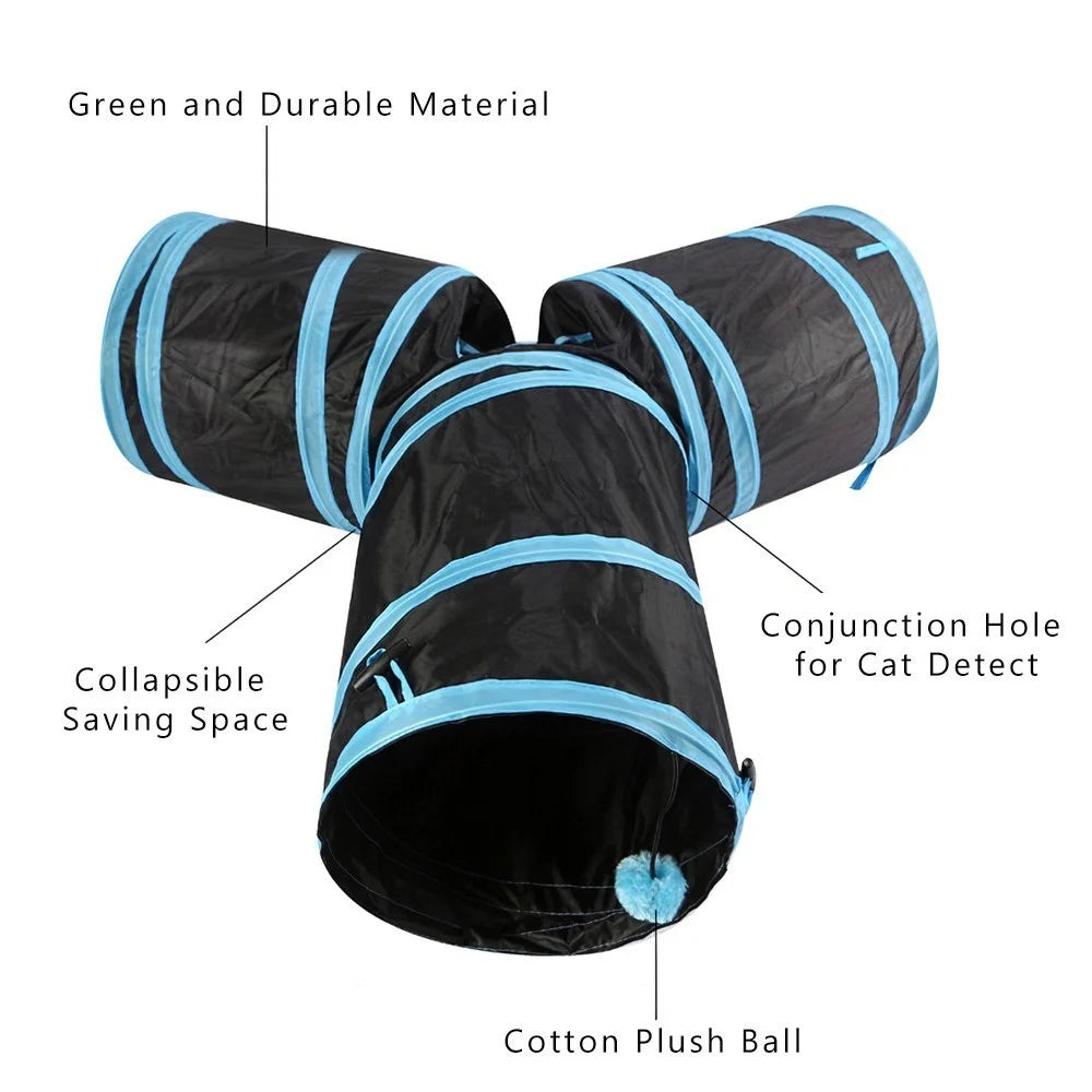 For Cats Dogs Rabbits Pets Home Indoor 3-way Play Collapsible Tunnel Toy - Blue - 6