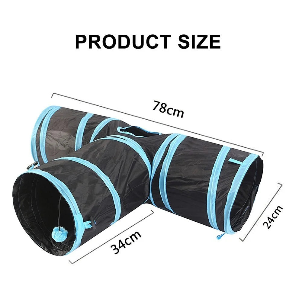 For Cats Dogs Rabbits Pets Home Indoor 3-way Play Collapsible Tunnel Toy - Blue - 7