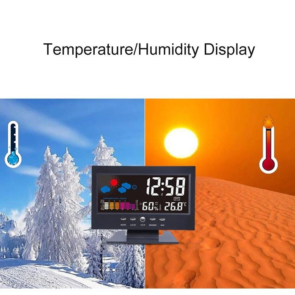 Multi-functional Alarm Clock Backlight LCD Screen Digital Clock with Time/Date/Week/Temperature/Humidity/Weather Display - 2