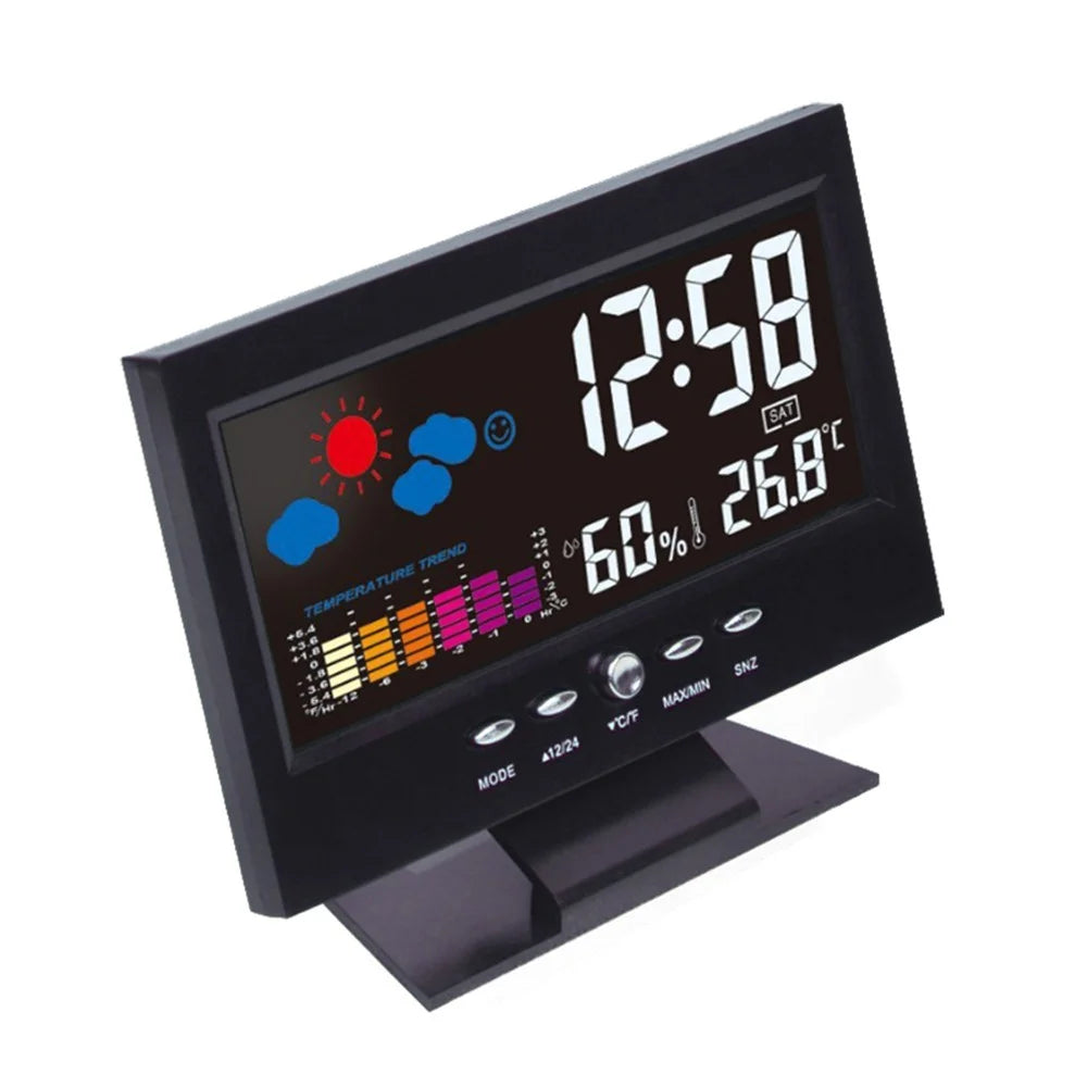 Multi-functional Alarm Clock Backlight LCD Screen Digital Clock with Time/Date/Week/Temperature/Humidity/Weather Display - 3