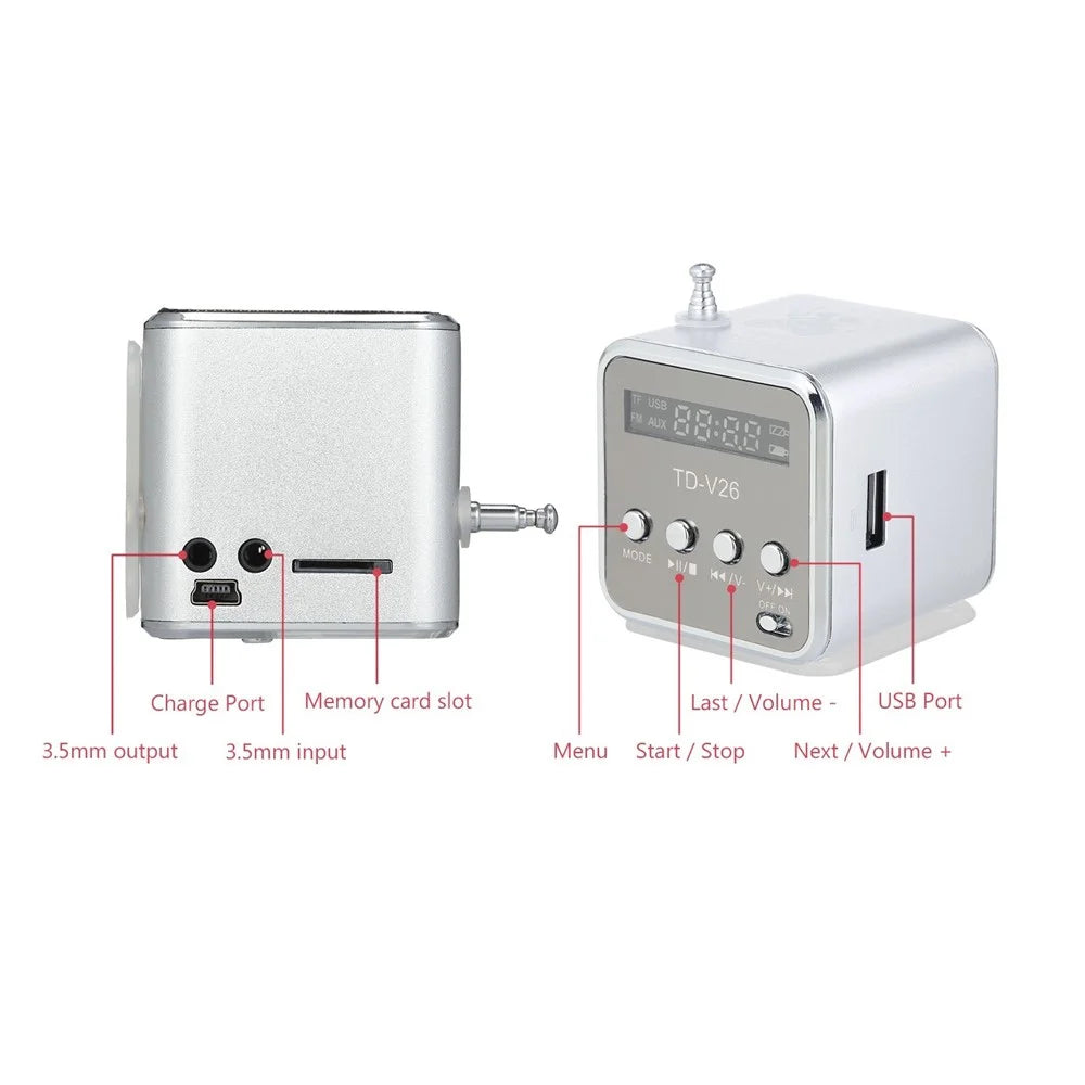 Portable 3.5mm Wired Mini Speaker MP3 Player FM Radio Music Amplifier Support TF Card U Disk - Black - 4