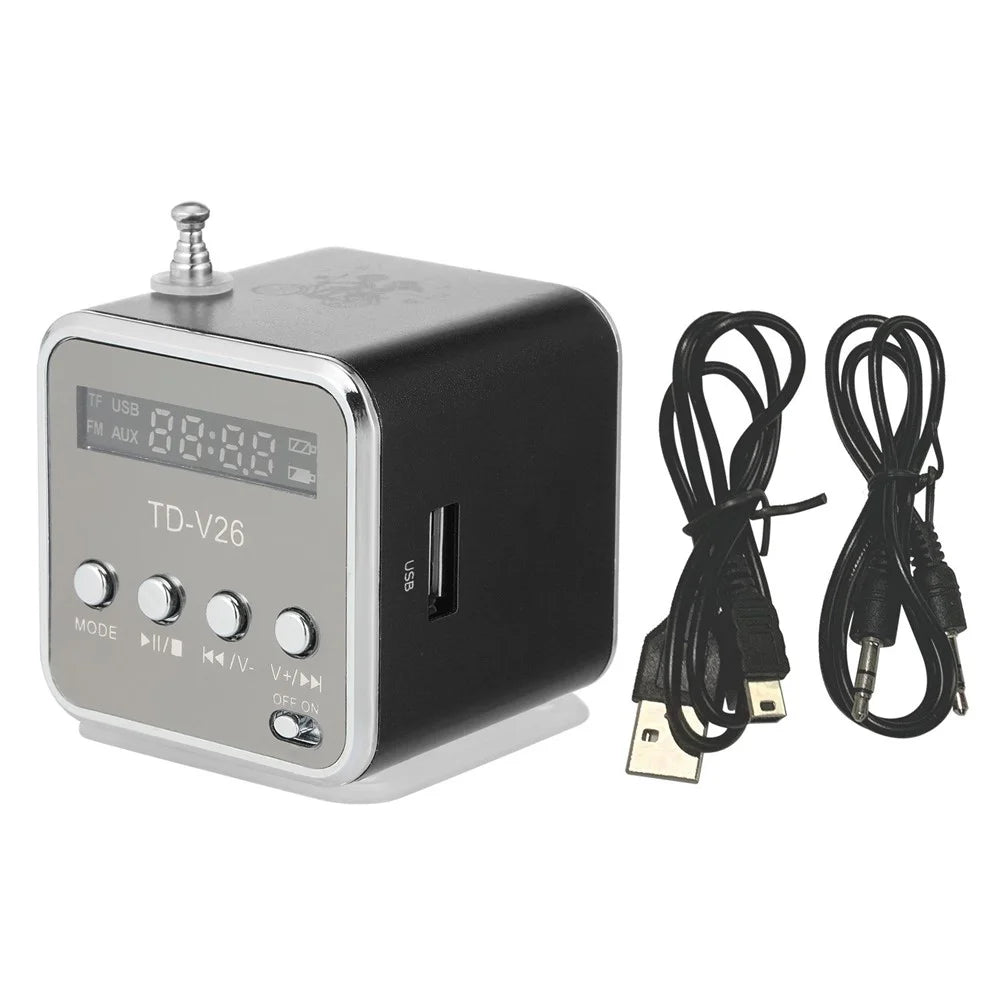 Portable 3.5mm Wired Mini Speaker MP3 Player FM Radio Music Amplifier Support TF Card U Disk - Black - 7