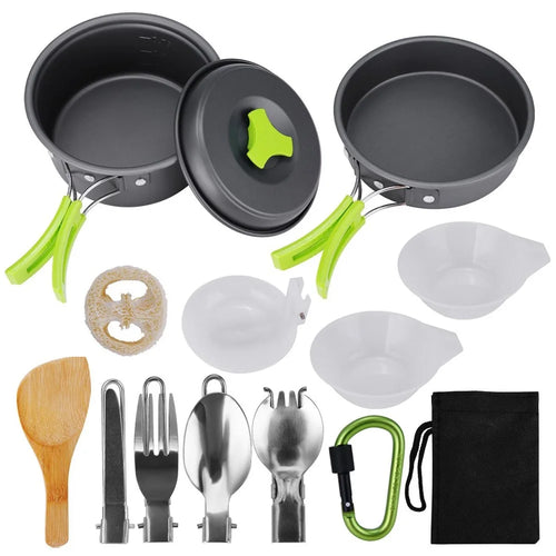 15Pcs Portable Camping Cookware Outdoor Cook Gear with Nonstick Pot Pan Bowls Set - 1