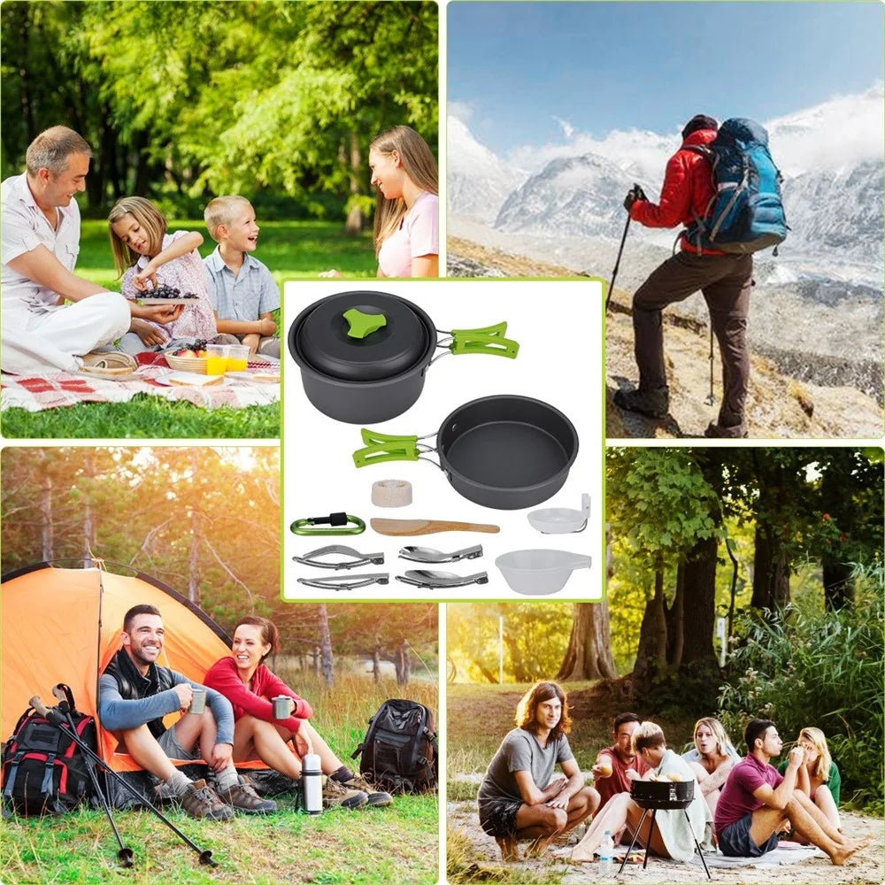 15Pcs Portable Camping Cookware Outdoor Cook Gear with Nonstick Pot Pan Bowls Set - 2