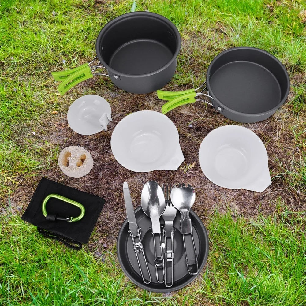 15Pcs Portable Camping Cookware Outdoor Cook Gear with Nonstick Pot Pan Bowls Set - 3