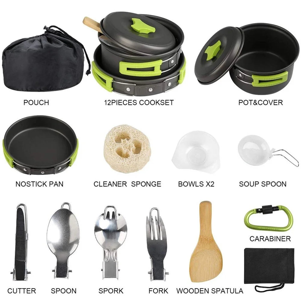 15Pcs Portable Camping Cookware Outdoor Cook Gear with Nonstick Pot Pan Bowls Set - 5