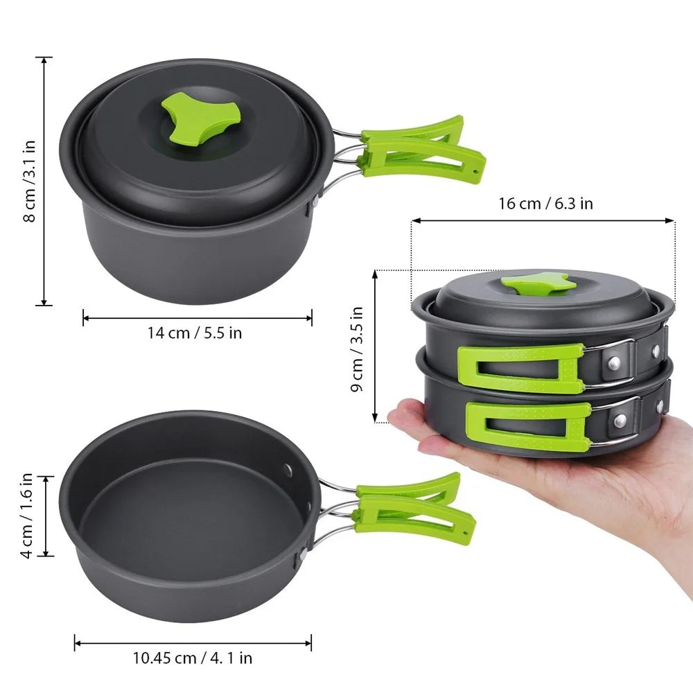 15Pcs Portable Camping Cookware Outdoor Cook Gear with Nonstick Pot Pan Bowls Set - 6