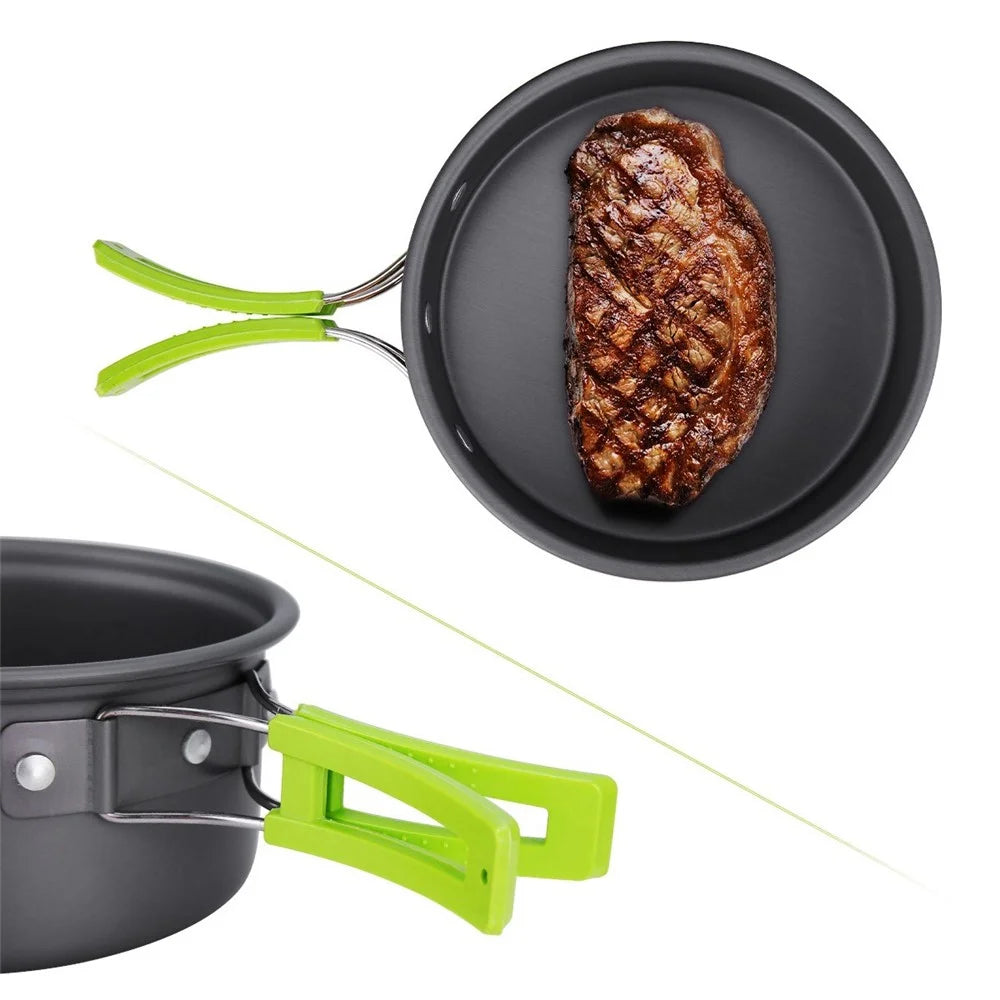15Pcs Portable Camping Cookware Outdoor Cook Gear with Nonstick Pot Pan Bowls Set - 7