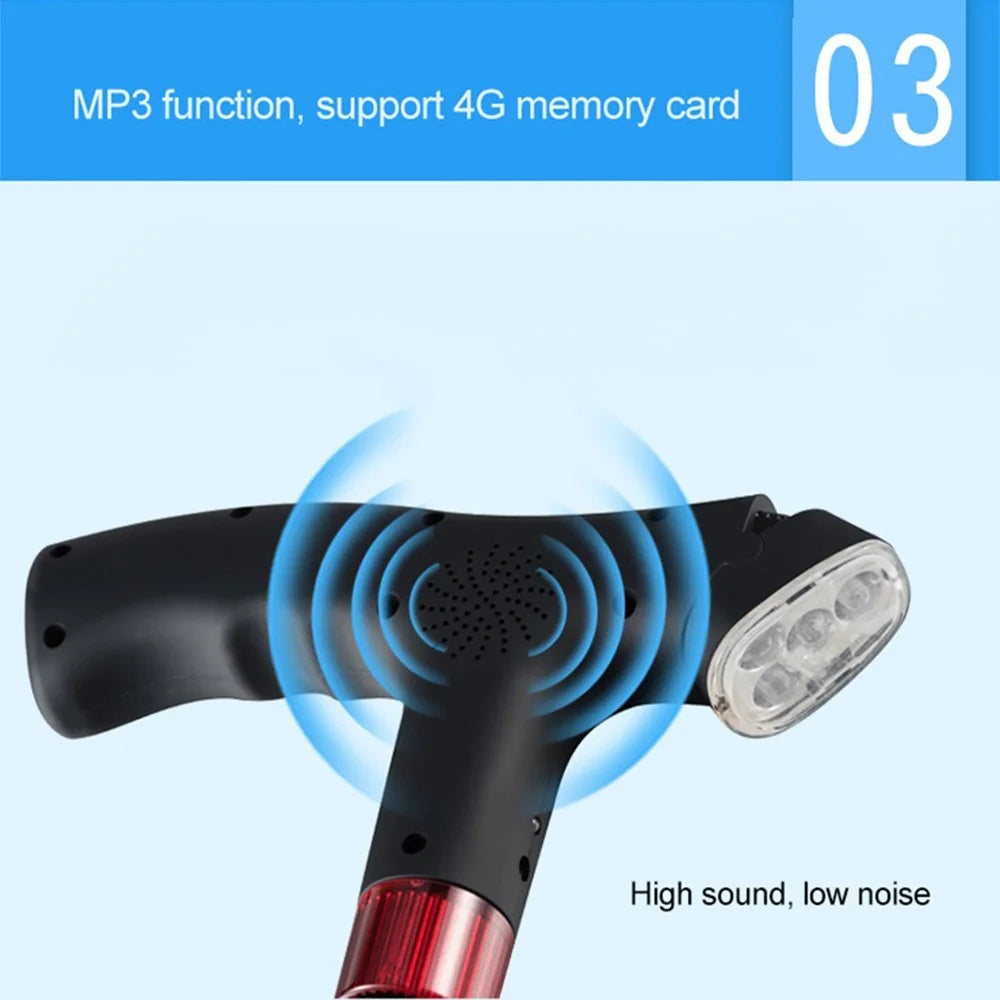Elderly Adjustable L-ED Walking Cane FM Radio MP3 Smart Safety Fall Alarm Walking Stick - 7