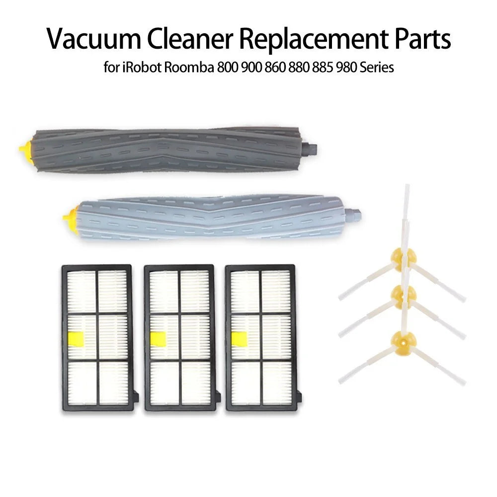 3 Filters 3 Side Brushes 1 Rolling Brush Accessory Vacuum Cleaner Replacement Part for iRobot Roomba 800 900 860 880 885 980 Series - 1