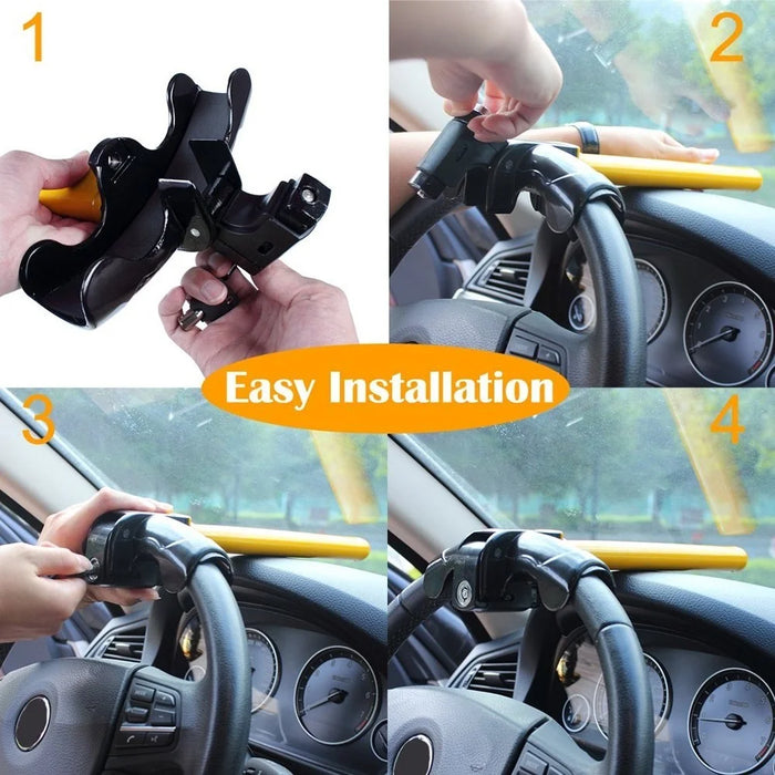 Portable Universal Anti-Theft Car Auto Security Rotary Steering Wheel Lock Cross-Key Design Key - 6
