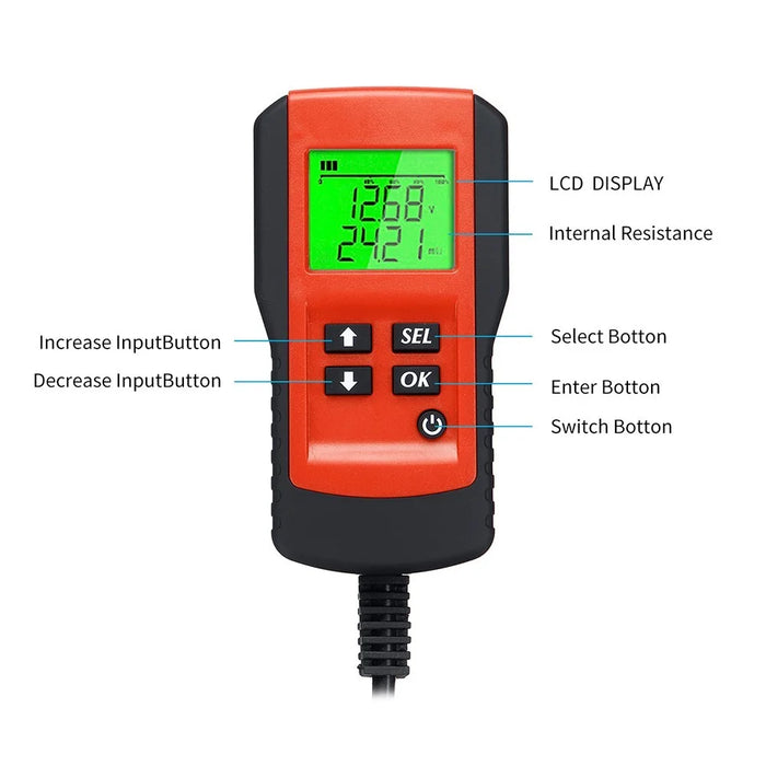 Battery Life Percentage Analyzer Voltage Resistance and Deep Cycle Battery Tester - Red - 7