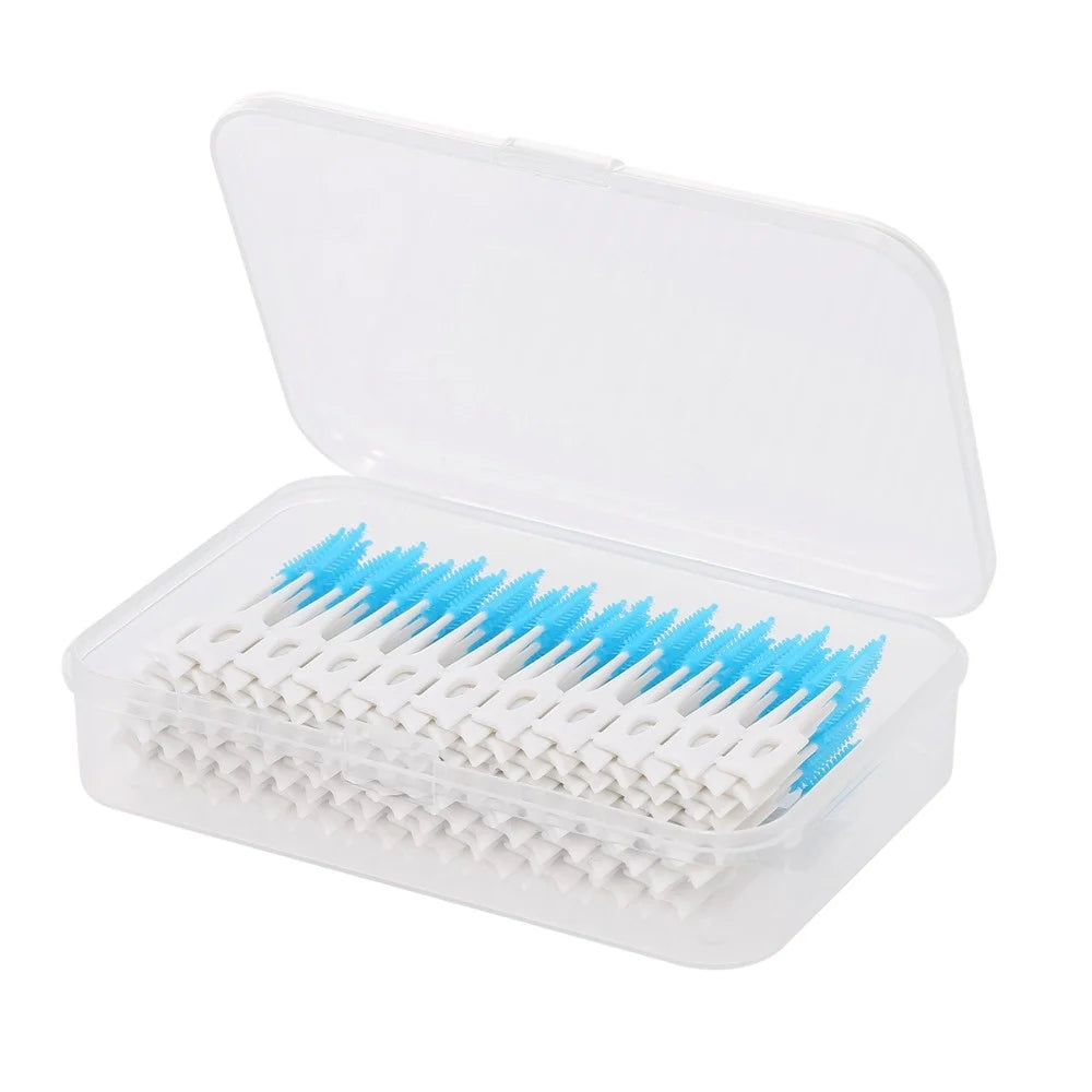 160Pcs/Set Soft Silicone Toothpick Double-ended Tooth Picks Dental Floss Interdental Brush Portable Teeth Stick Dental Hygiene Tools - Blue - 1