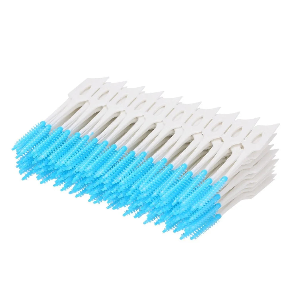 160Pcs/Set Soft Silicone Toothpick Double-ended Tooth Picks Dental Floss Interdental Brush Portable Teeth Stick Dental Hygiene Tools - Blue - 3
