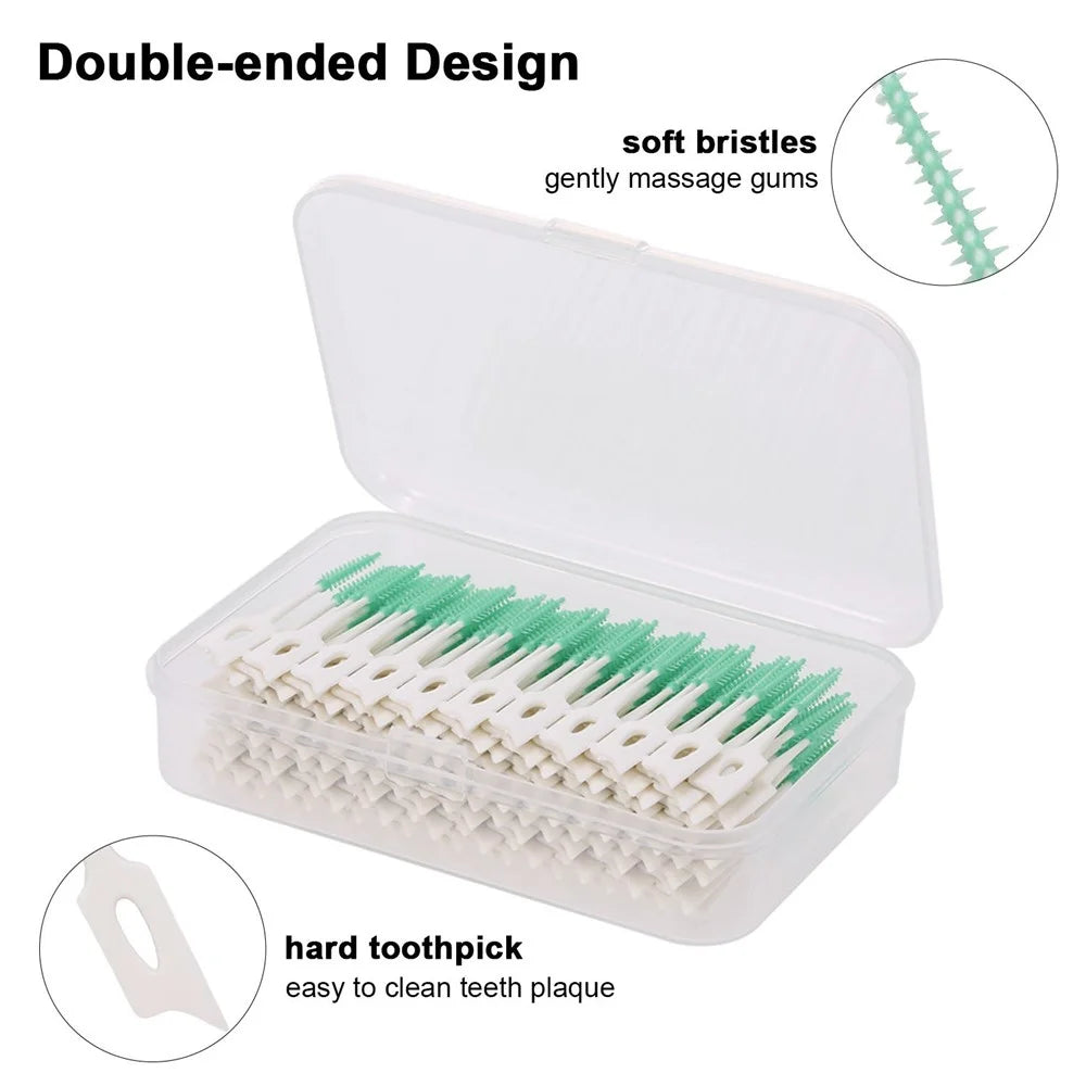 160Pcs/Set Soft Silicone Toothpick Double-ended Tooth Picks Dental Floss Interdental Brush Portable Teeth Stick Dental Hygiene Tools - Blue - 7