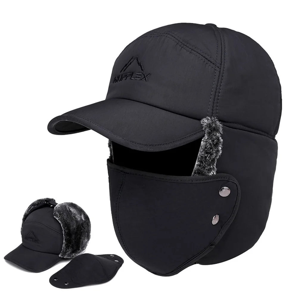 SUPPLEX Winter Warm Hat with Detachable Mask Full Face Outdoor Windproof Hat Baseball Cap - Black - 4