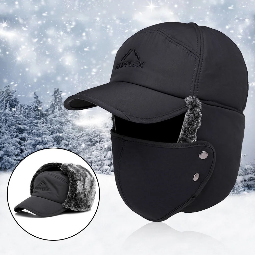 SUPPLEX Winter Warm Hat with Detachable Mask Full Face Outdoor Windproof Hat Baseball Cap - Black - 7