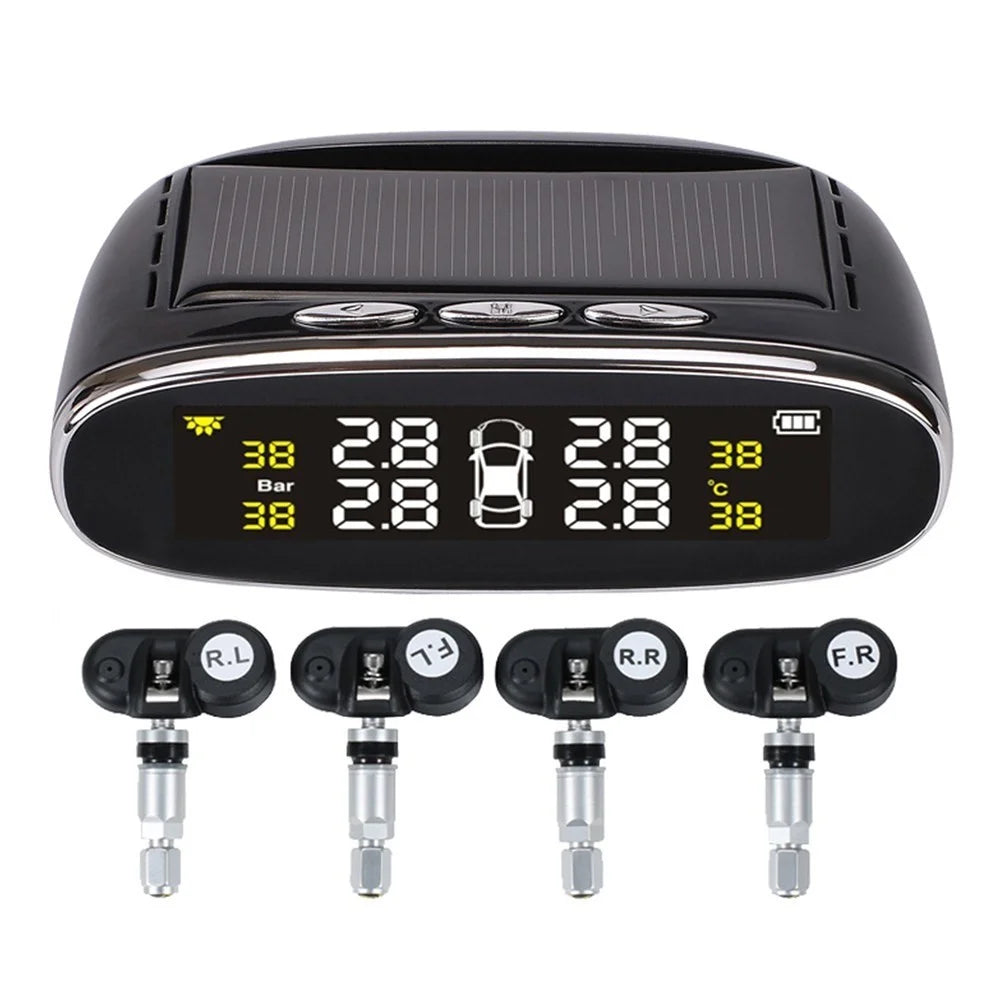Car TPMS Tire Pressure Digital Solar Energy Monitoring System Auto Security Tire Pressure Alarm Systems LCD Display with 4 Internal Sensors - 1