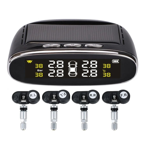 Car TPMS Tire Pressure Digital Solar Energy Monitoring System Auto Security Tire Pressure Alarm Systems LCD Display with 4 Internal Sensors - 1