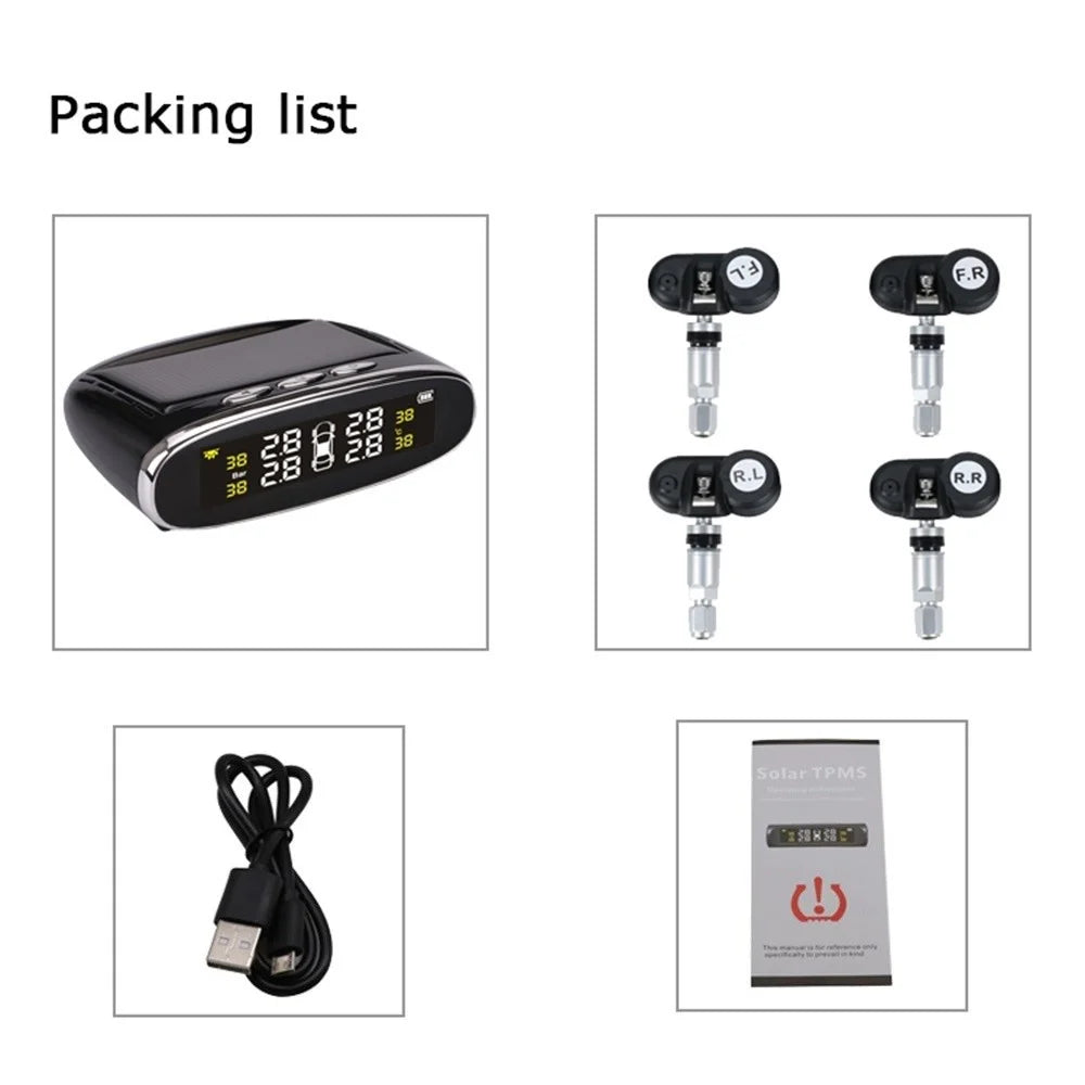 Car TPMS Tire Pressure Digital Solar Energy Monitoring System Auto Security Tire Pressure Alarm Systems LCD Display with 4 Internal Sensors - 6