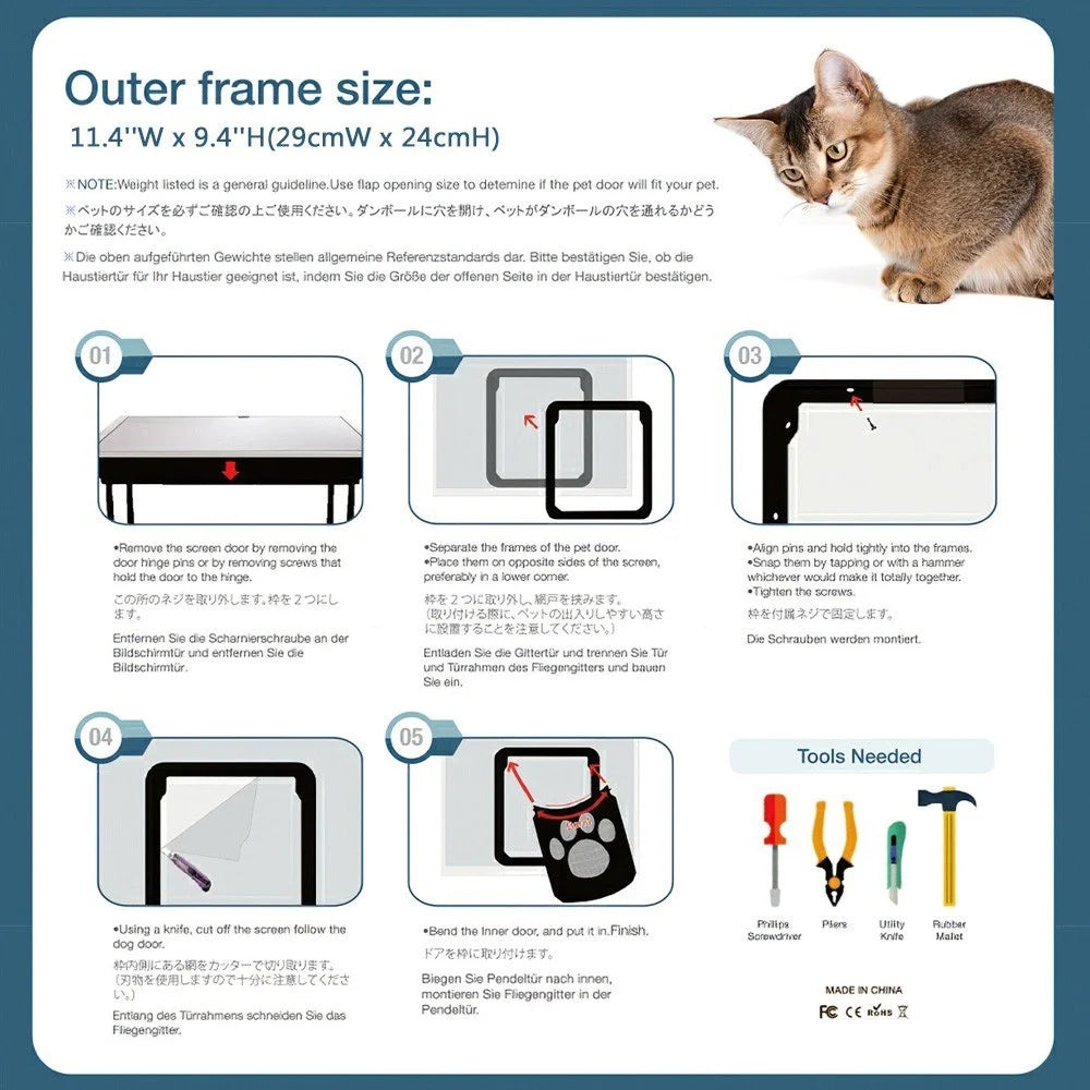 Pet Screen Door Self-Closing Durable Magnetic Flap Screen Automatic Lockable Black Door for Small Cat Kitten Puppy - 3